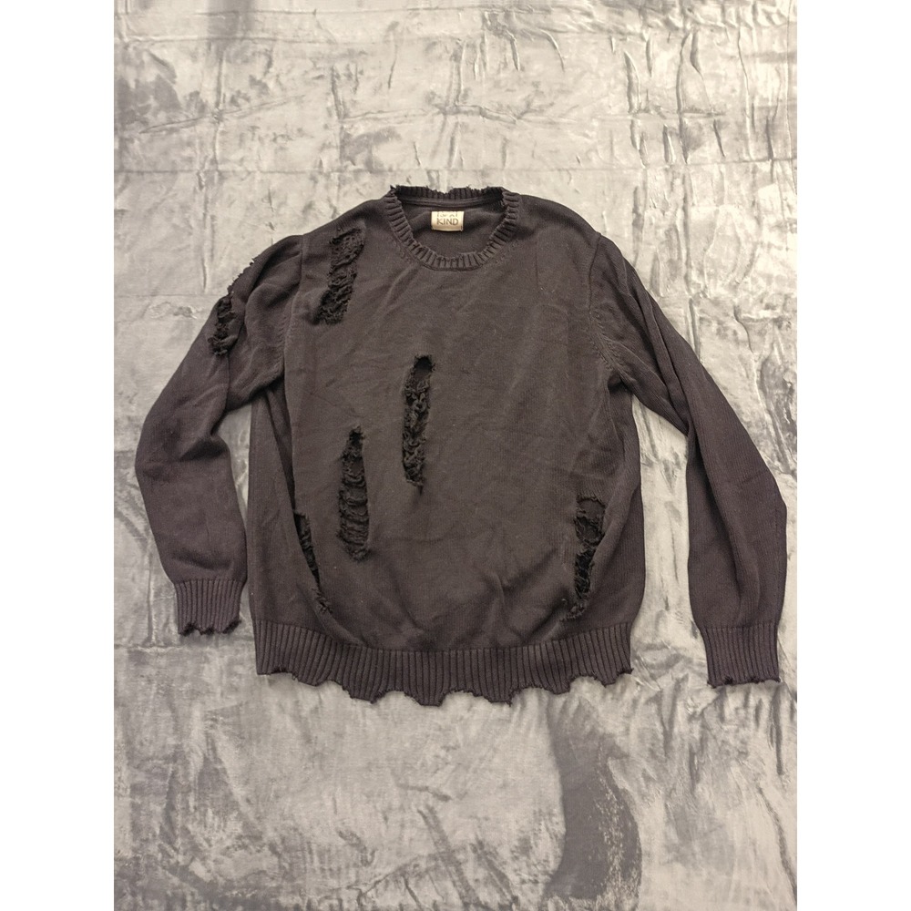 FURST OF A KIND Distressed Ripped Knit Sweater‎ Charcoal Gray Long Sleeve Women